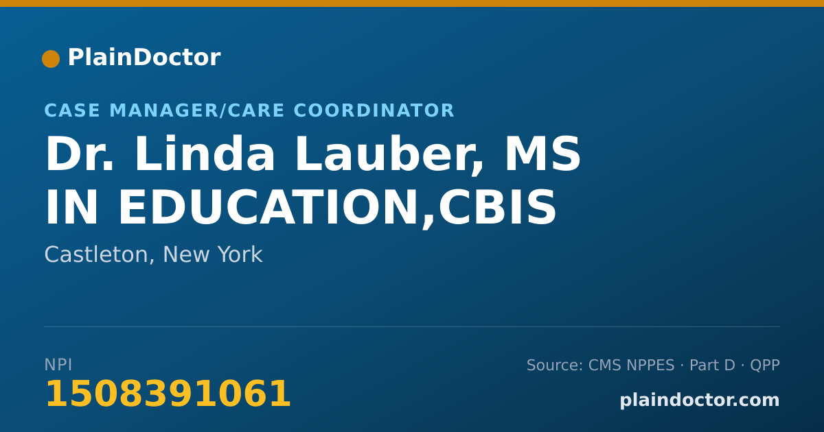 Shareable card for Linda Lauber, MS IN EDUCATION,CBIS - Case Manager/Care Coordinator, Castleton, NY