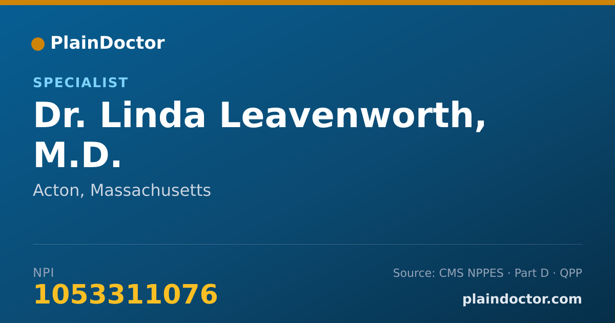Shareable card for Linda Leavenworth, M.D. - Specialist, Acton, MA