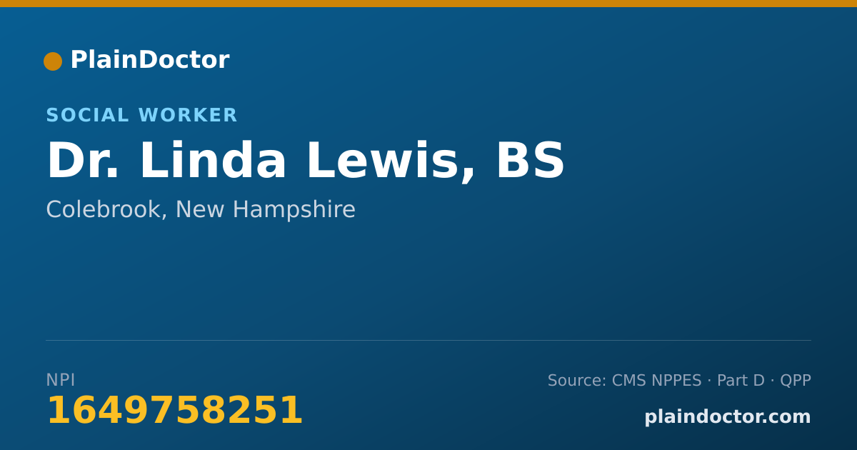 Shareable card for Linda Lewis, BS - Social Worker, Colebrook, NH