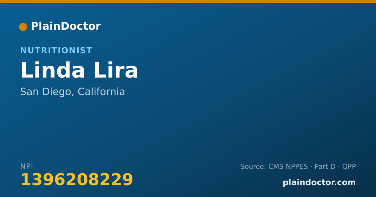 Shareable card for Linda Lira - Nutritionist, San Diego, CA