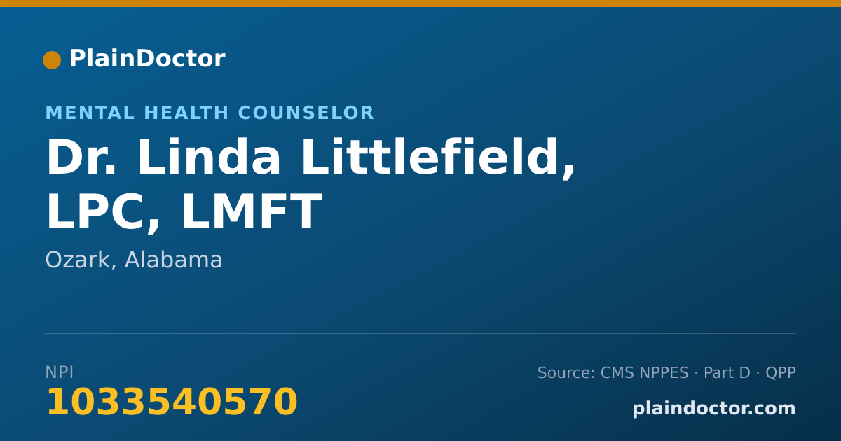 Shareable card for Linda Littlefield, LPC, LMFT - Mental Health Counselor, Ozark, AL