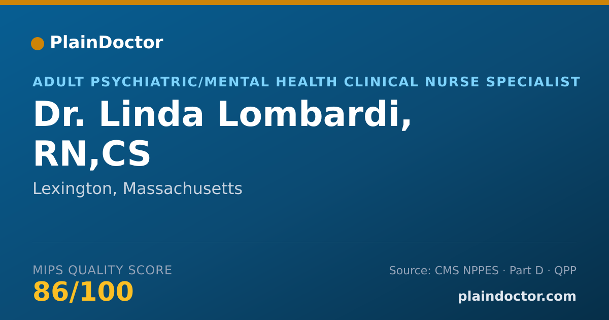 Shareable card for Linda Lombardi, RN,CS - Adult Psychiatric/Mental Health Clinical Nurse Specialist, Lexington, MA
