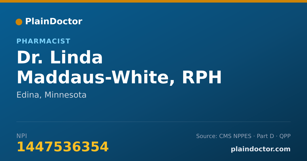 Shareable card for Linda Maddaus-White, RPH - Pharmacist, Edina, MN