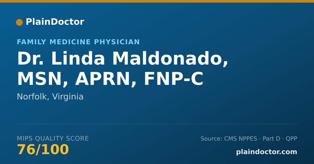 Shareable card for Linda Maldonado, MSN, APRN, FNP-C - Family Medicine Physician, Norfolk, VA