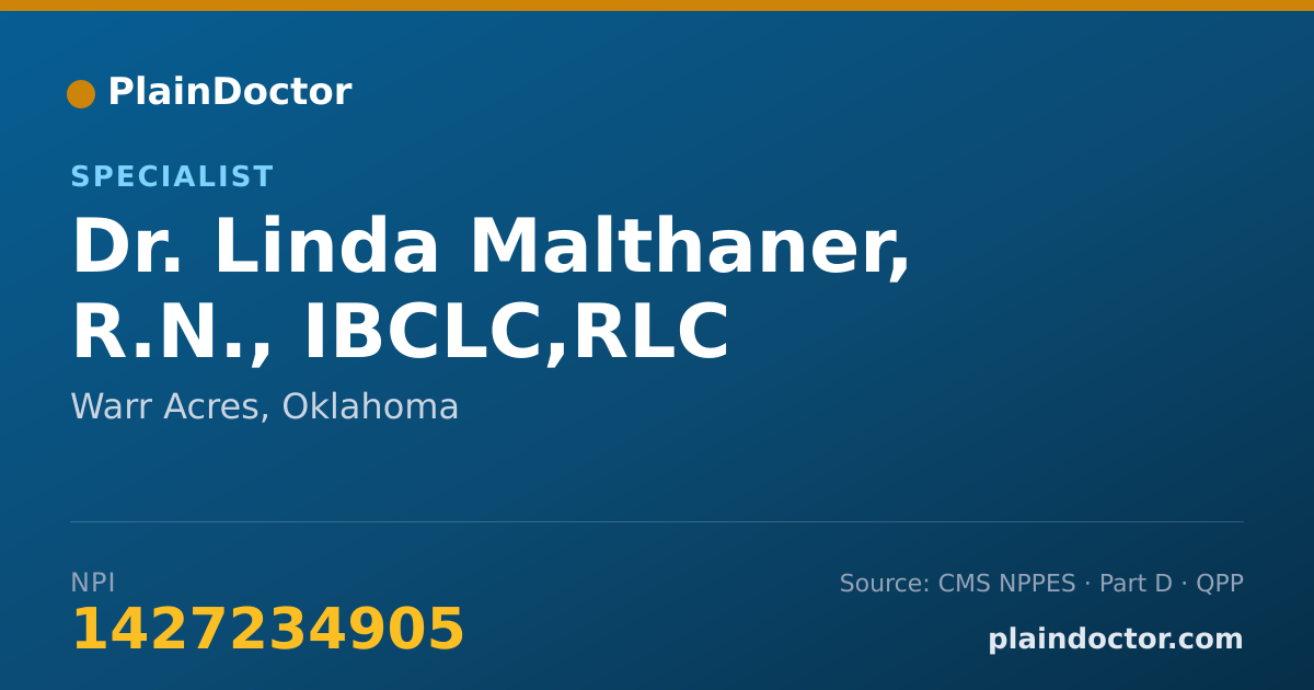 Shareable card for Linda Malthaner, R.N., IBCLC,RLC - Specialist, Warr Acres, OK