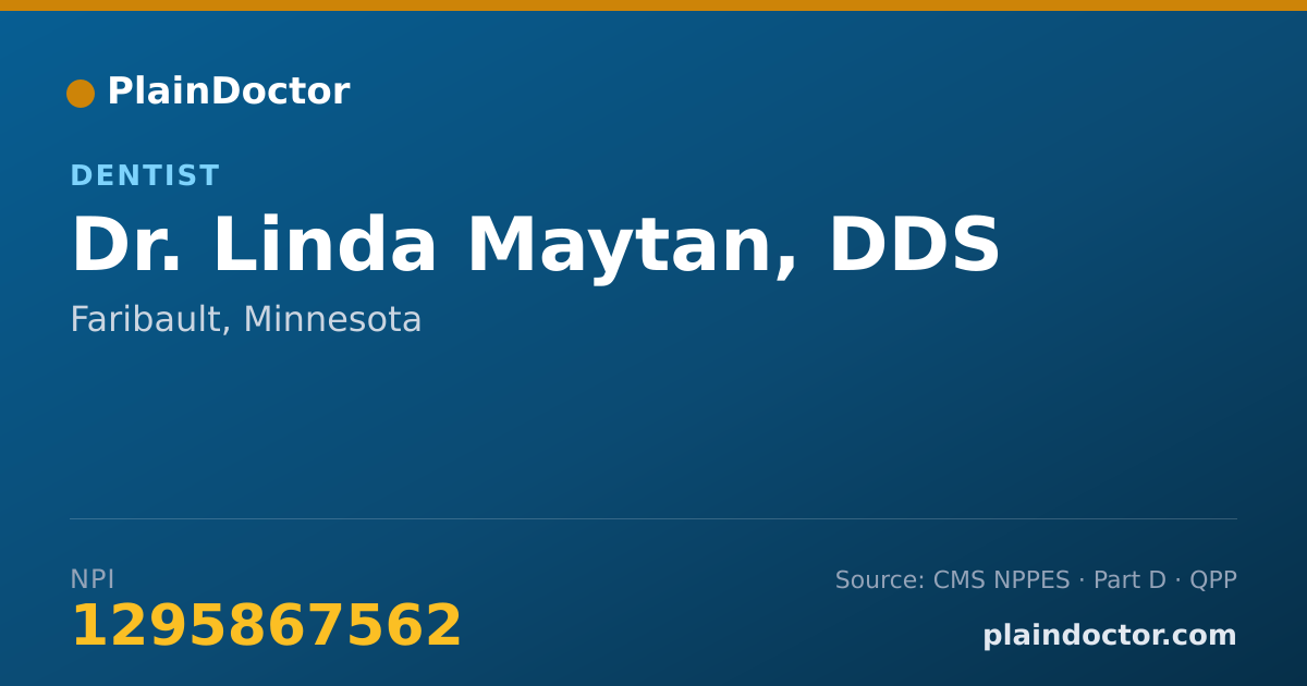 Shareable card for Linda Maytan, DDS - Dentist, Faribault, MN