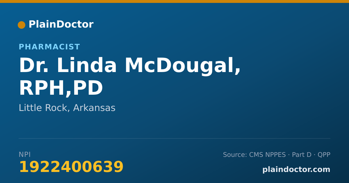 Shareable card for Linda McDougal, RPH,PD - Pharmacist, Little Rock, AR