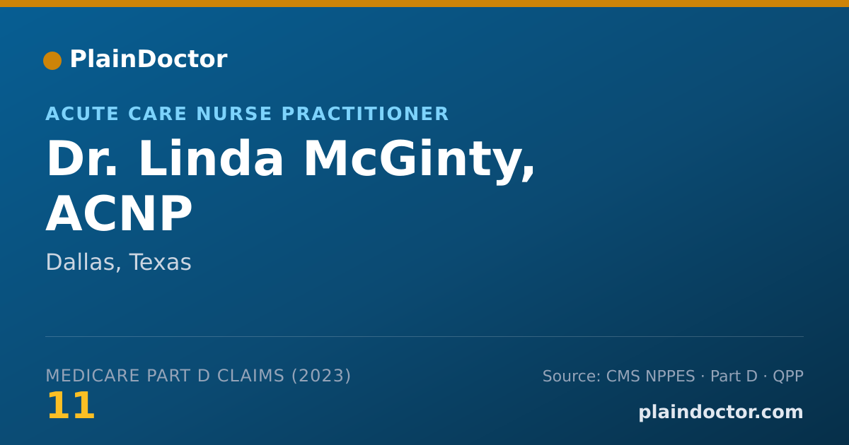 Shareable card for Linda McGinty, ACNP - Acute Care Nurse Practitioner, Dallas, TX