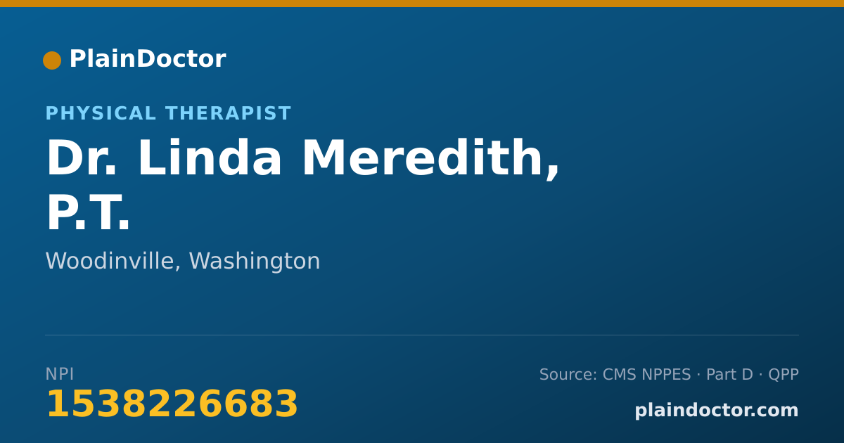 Shareable card for Linda Meredith, P.T. - Physical Therapist, Woodinville, WA