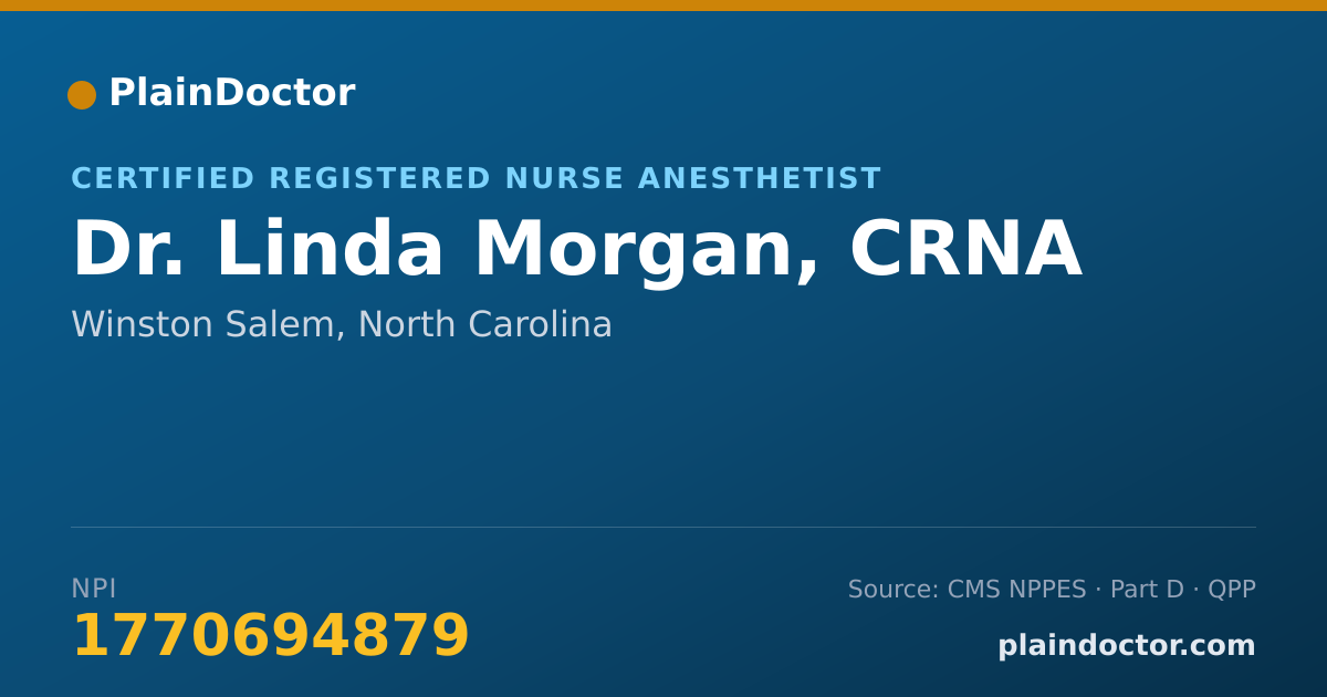 Shareable card for Linda Morgan, CRNA - Certified Registered Nurse Anesthetist, Winston Salem, NC