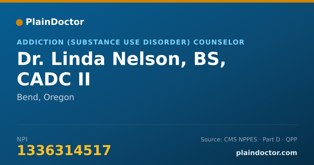 Shareable card for Linda Nelson, BS, CADC II - Addiction (Substance Use Disorder) Counselor, Bend, OR
