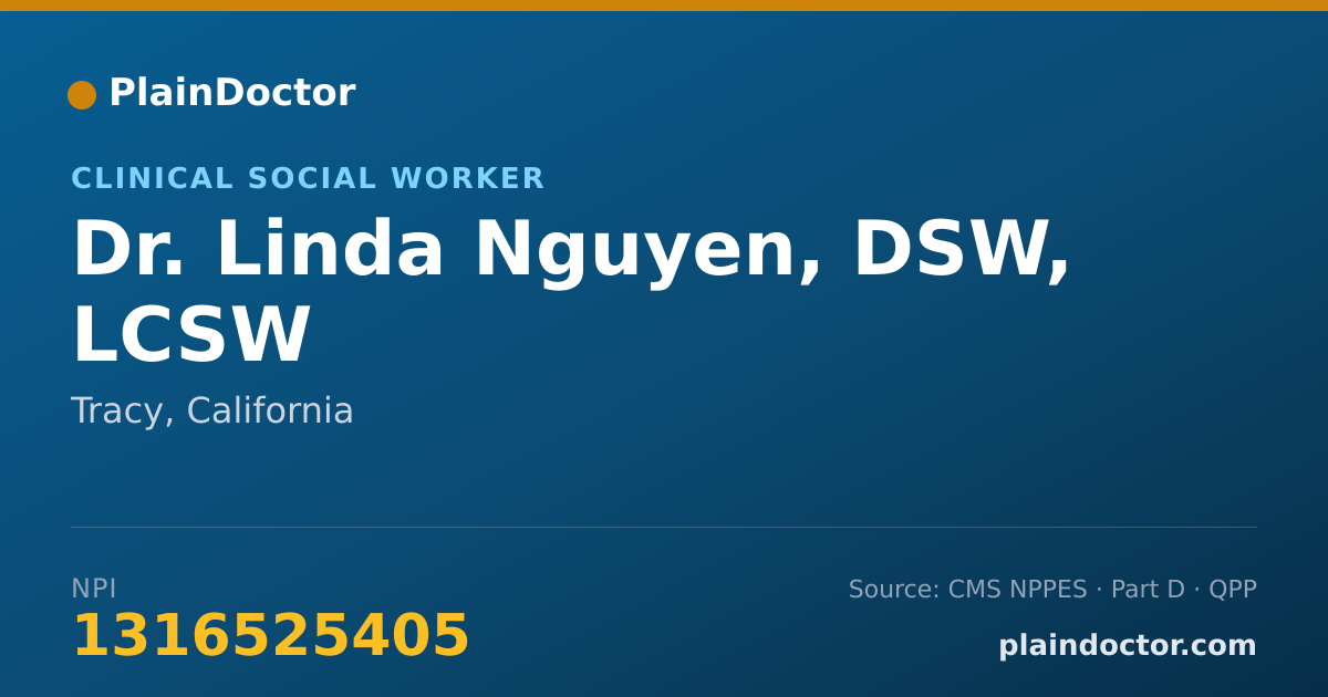 Shareable card for Linda Nguyen, DSW, LCSW - Clinical Social Worker, Tracy, CA