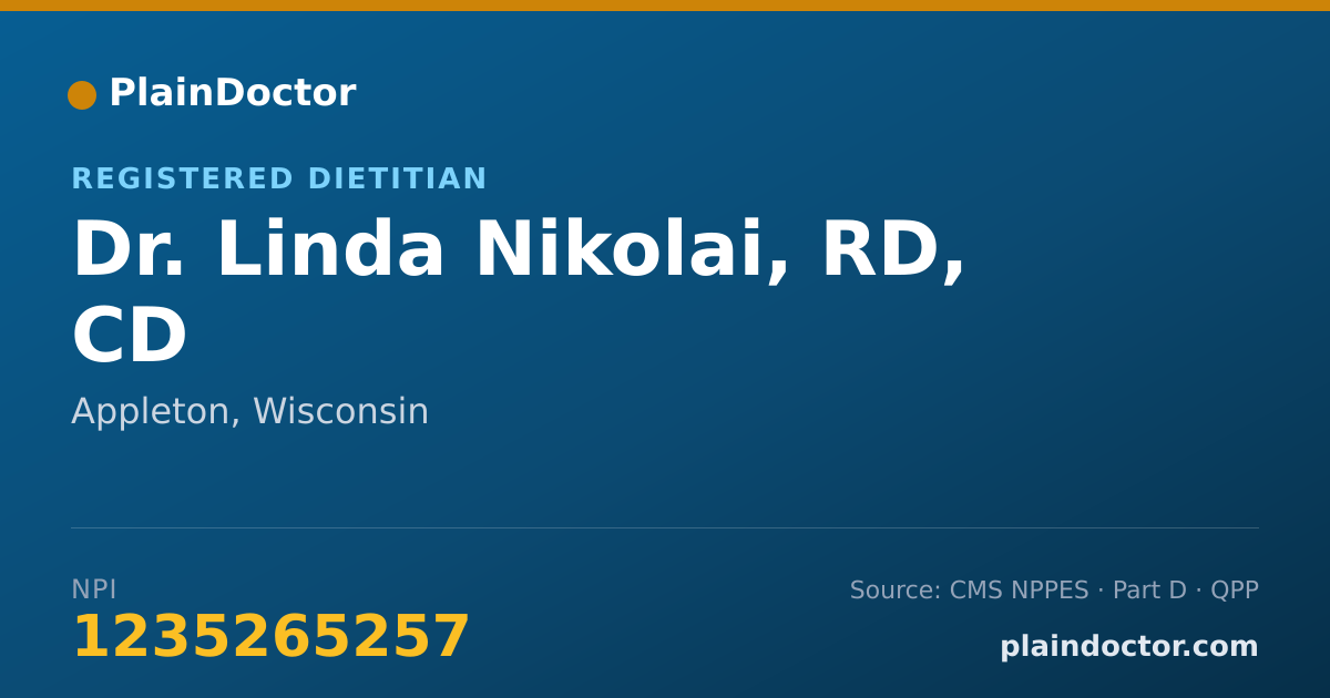 Shareable card for Linda Nikolai, RD, CD - Registered Dietitian, Appleton, WI