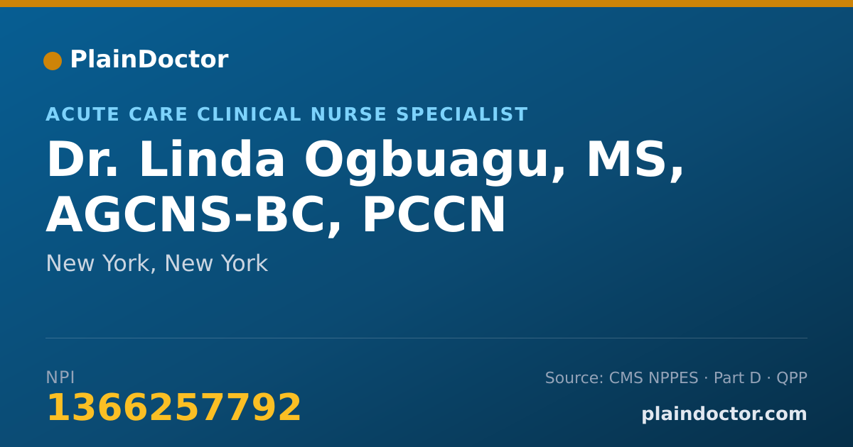 Shareable card for Linda Ogbuagu, MS, AGCNS-BC, PCCN - Acute Care Clinical Nurse Specialist, New York, NY
