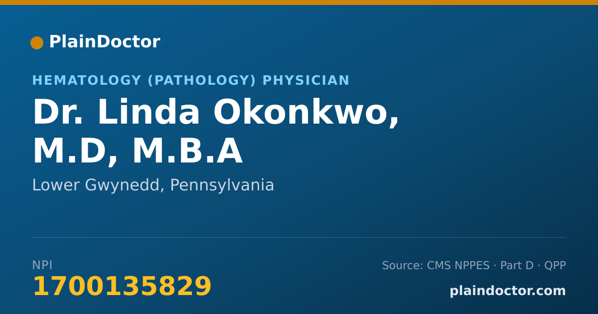 Shareable card for Linda Okonkwo, M.D, M.B.A - Hematology (Pathology) Physician, Lower Gwynedd, PA