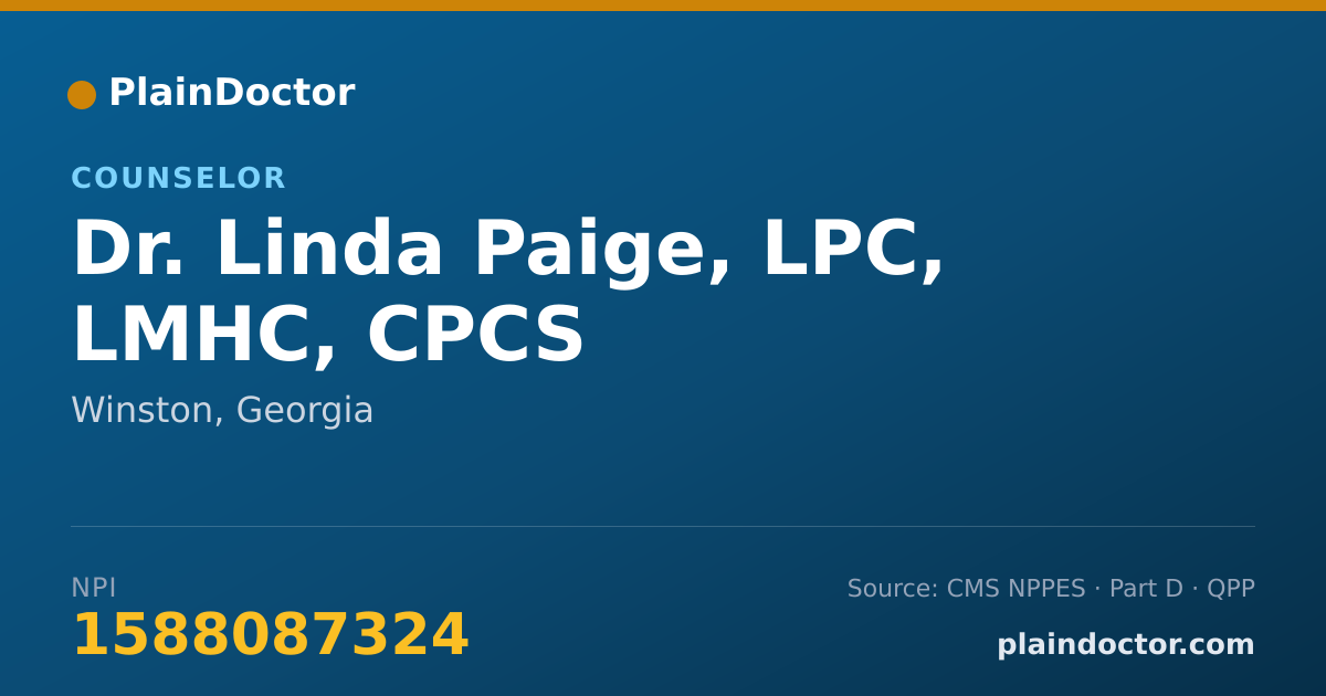 Shareable card for Linda Paige, LPC, LMHC, CPCS - Counselor, Winston, GA