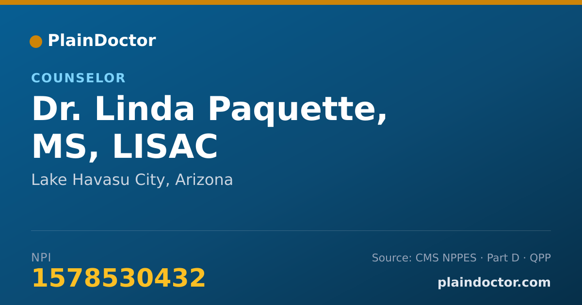 Shareable card for Linda Paquette, MS, LISAC - Counselor, Lake Havasu City, AZ