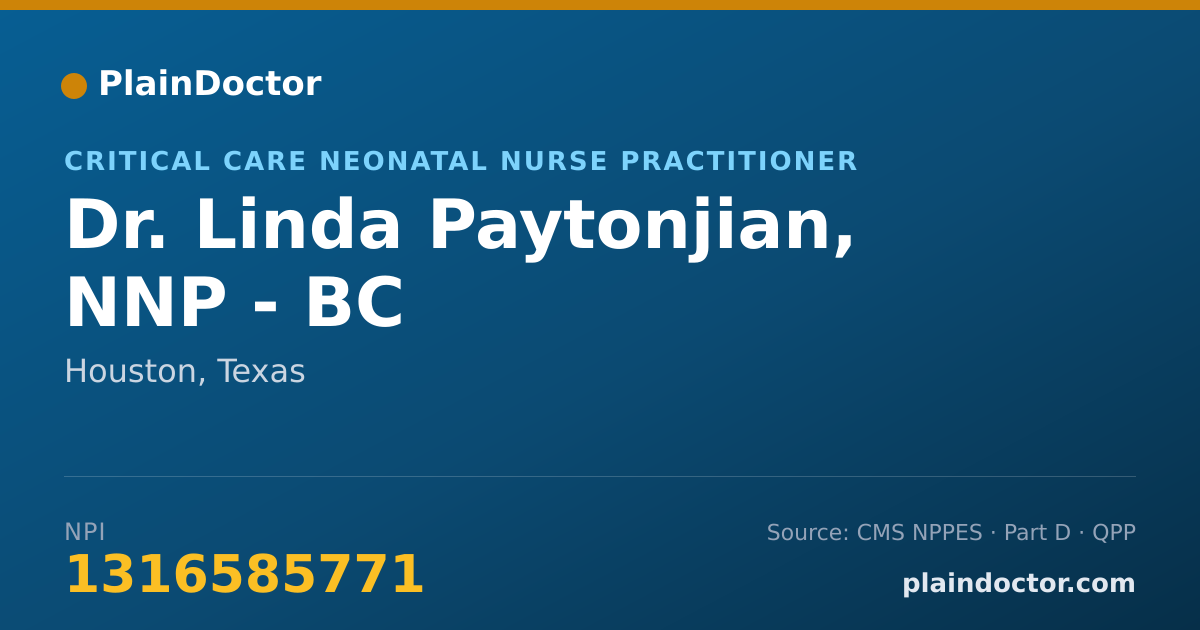 Shareable card for Linda Paytonjian, NNP - BC - Critical Care Neonatal Nurse Practitioner, Houston, TX