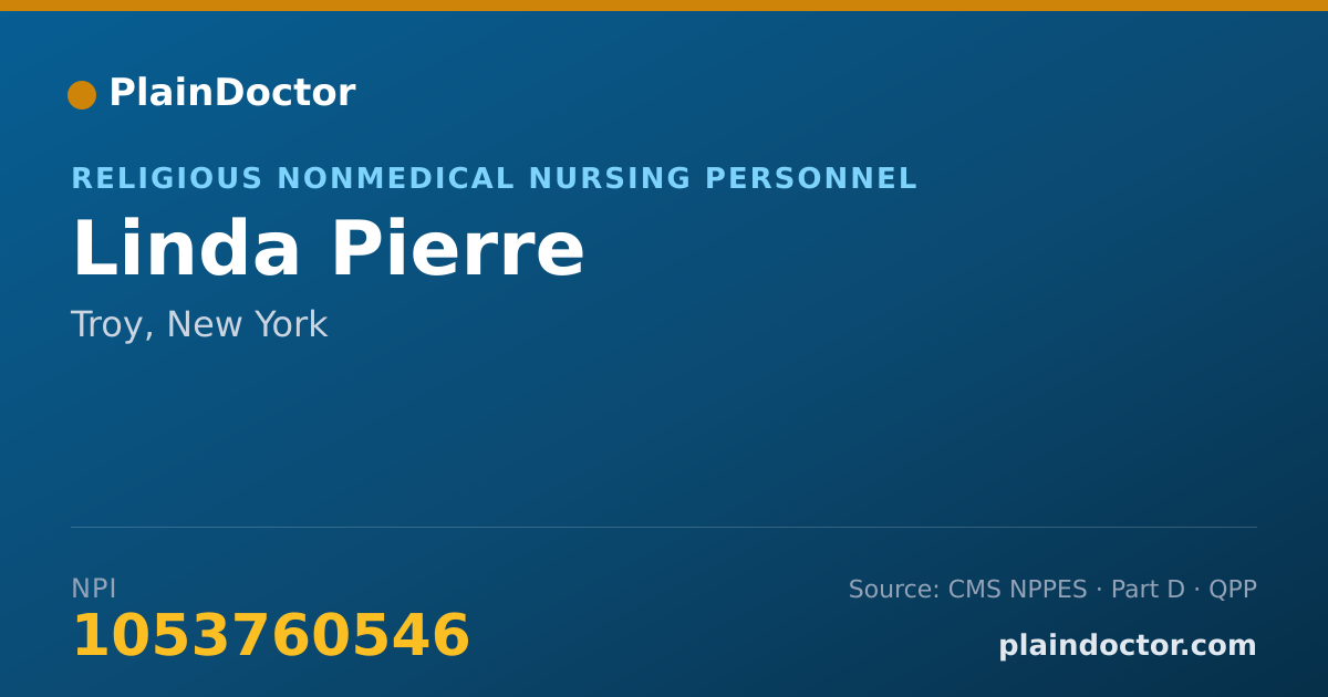 Shareable card for Linda Pierre - Religious Nonmedical Nursing Personnel, Troy, NY