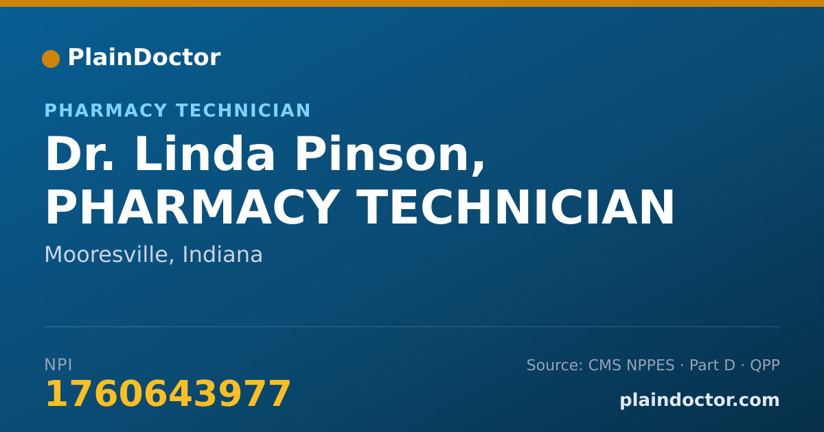 Shareable card for Linda Pinson, PHARMACY TECHNICIAN - Pharmacy Technician, Mooresville, IN