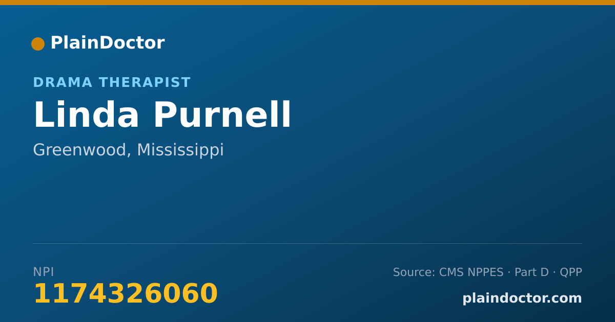Shareable card for Linda Purnell - Drama Therapist, Greenwood, MS