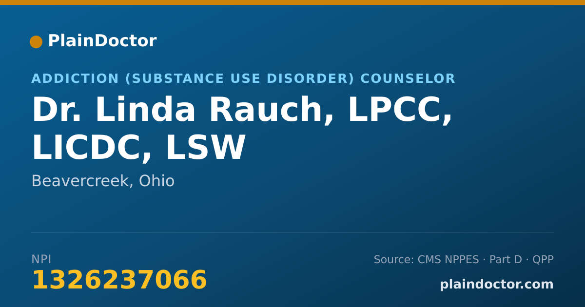 Shareable card for Linda Rauch, LPCC, LICDC, LSW - Addiction (Substance Use Disorder) Counselor, Beavercreek, OH