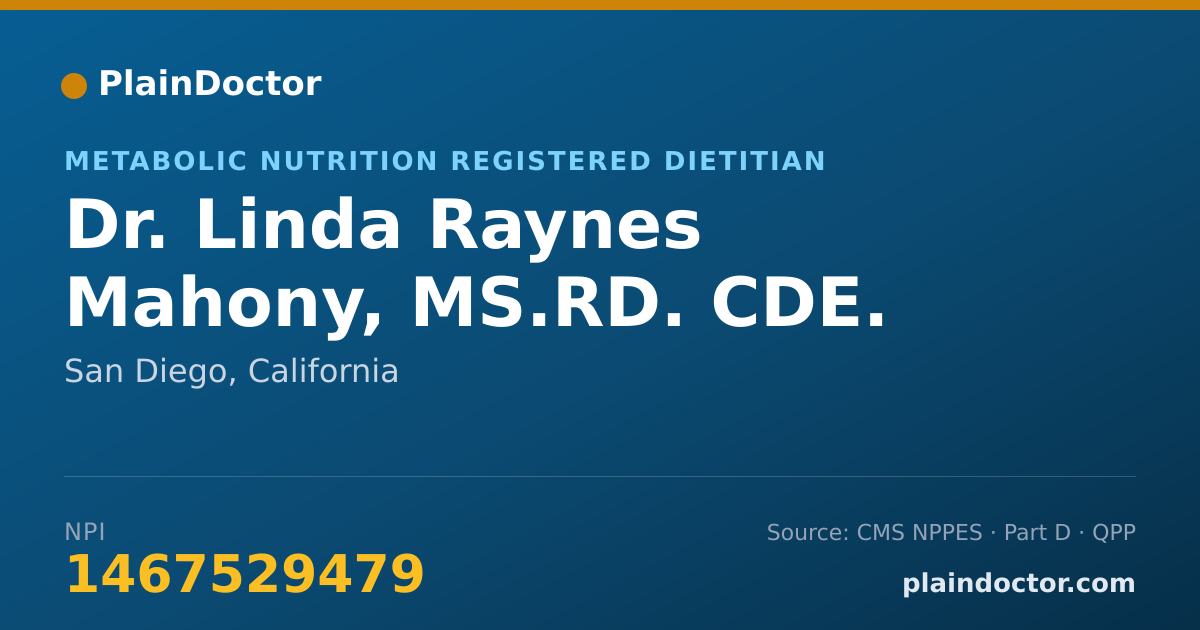 Shareable card for Linda Raynes Mahony, MS.RD. CDE. - Metabolic Nutrition Registered Dietitian, San Diego, CA