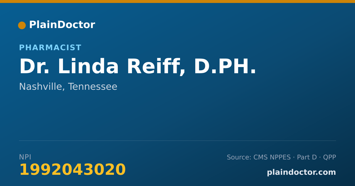 Shareable card for Linda Reiff, D.PH. - Pharmacist, Nashville, TN