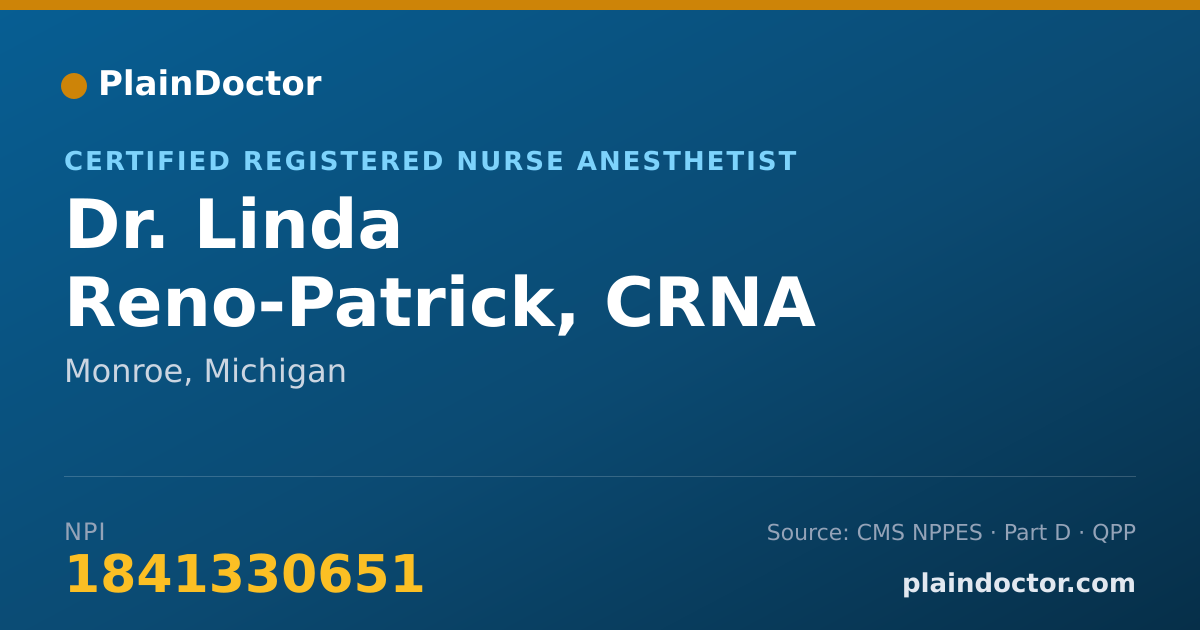 Shareable card for Linda Reno-Patrick, CRNA - Certified Registered Nurse Anesthetist, Monroe, MI
