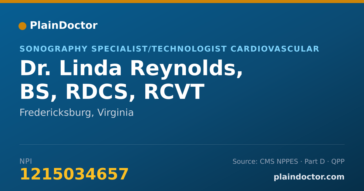 Shareable card for Linda Reynolds, BS, RDCS, RCVT - Sonography Specialist/Technologist Cardiovascular, Fredericksburg, VA