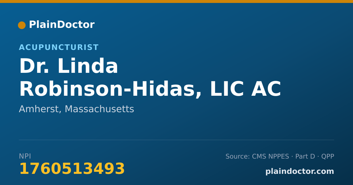 Shareable card for Linda Robinson-Hidas, LIC AC MS DIPLAC &CH - Acupuncturist, Amherst, MA