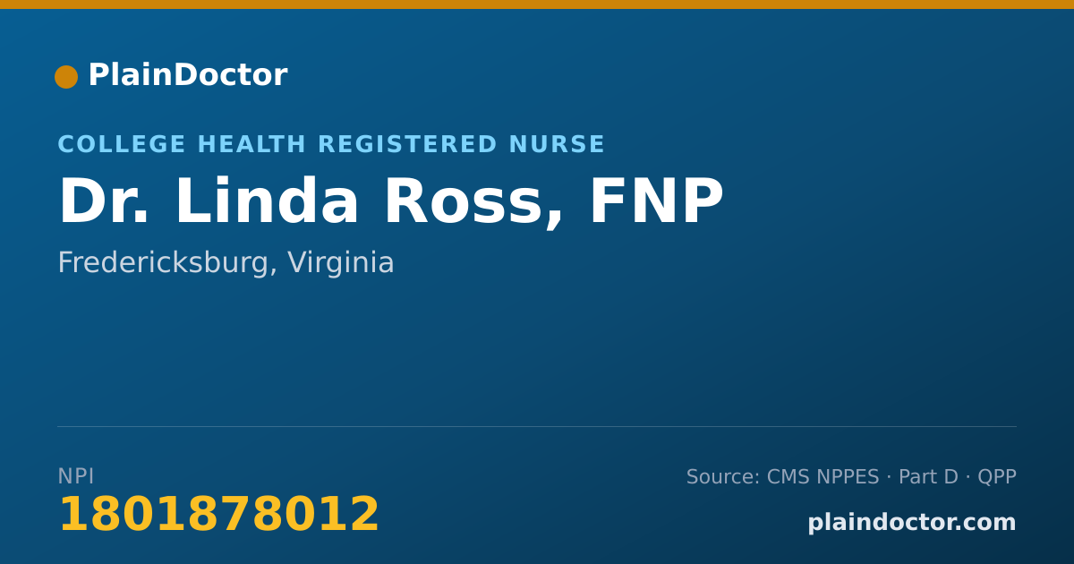 Shareable card for Linda Ross, FNP - College Health Registered Nurse, Fredericksburg, VA