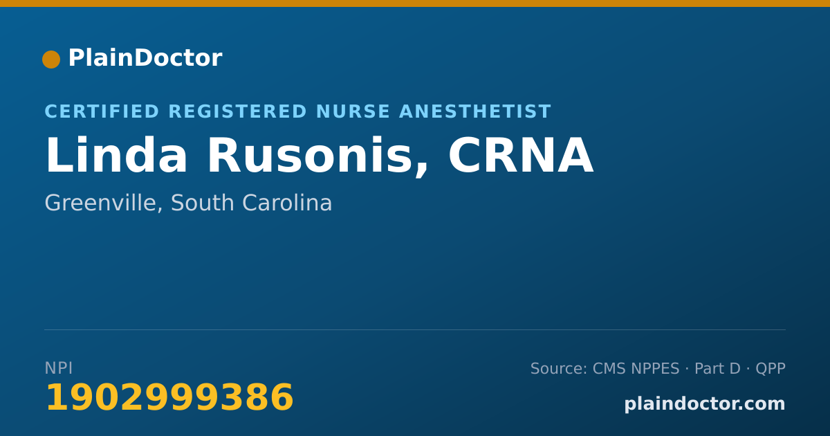 Shareable card for Linda Rusonis, CRNA - Certified Registered Nurse Anesthetist, Greenville, SC