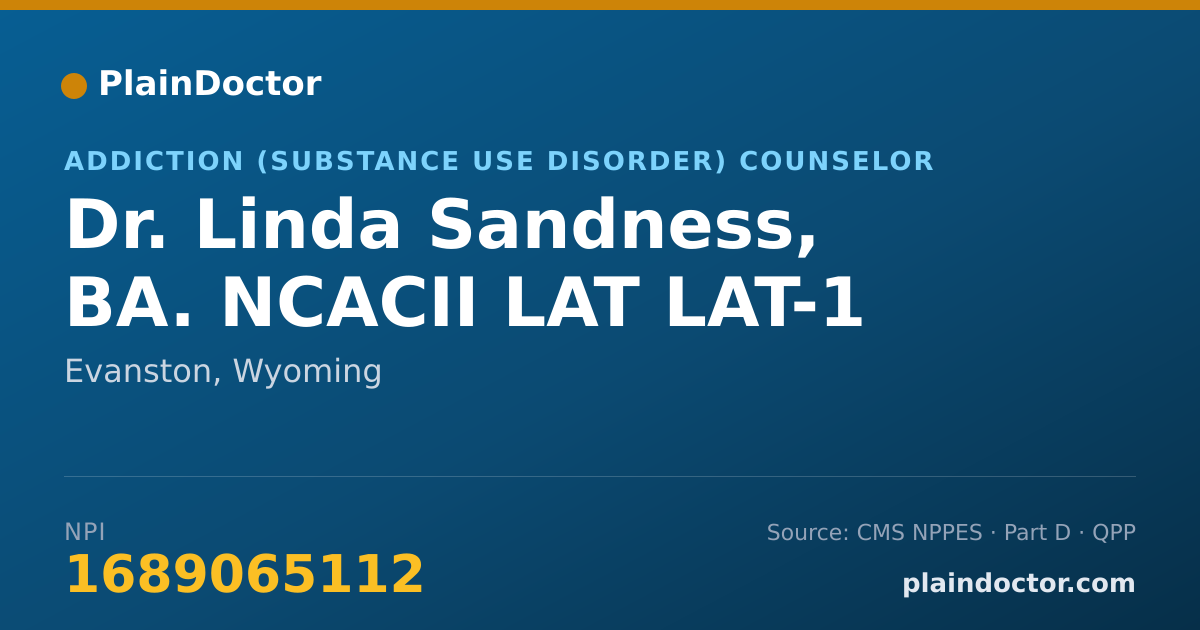 Shareable card for Linda Sandness, BA. NCACII LAT LAT-1 - Addiction (Substance Use Disorder) Counselor, Evanston, WY
