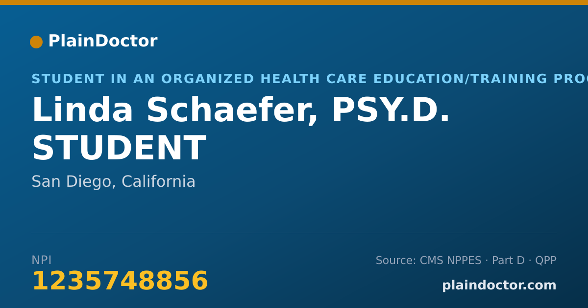 Shareable card for Linda Schaefer, PSY.D. STUDENT - Student in an Organized Health Care Education/Training Program, San Diego, CA