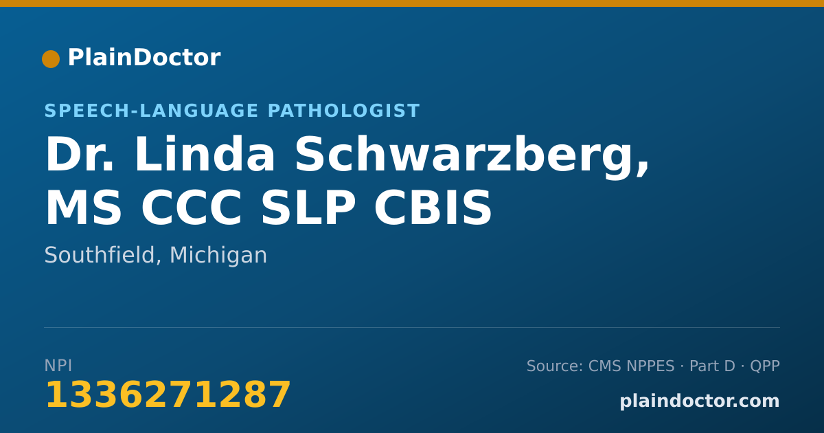 Shareable card for Linda Schwarzberg, MS CCC SLP  CBIS - Speech-Language Pathologist, Southfield, MI