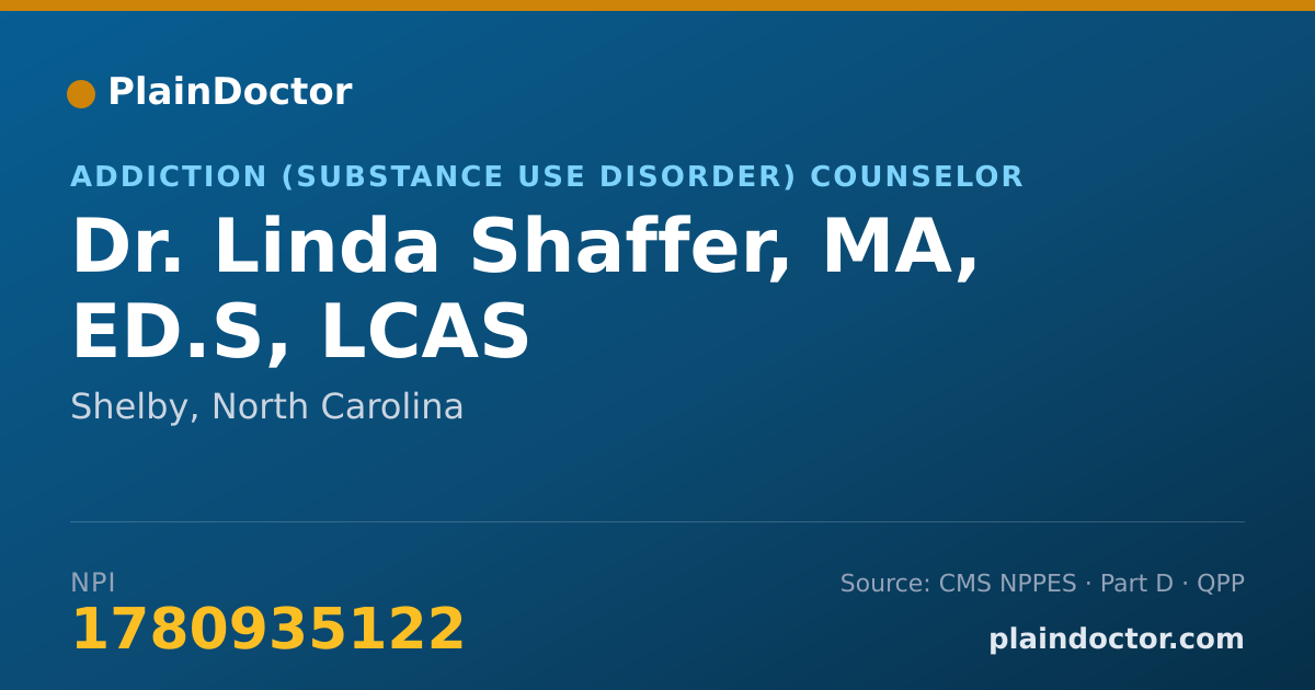 Shareable card for Linda Shaffer, MA, ED.S, LCAS - Addiction (Substance Use Disorder) Counselor, Shelby, NC