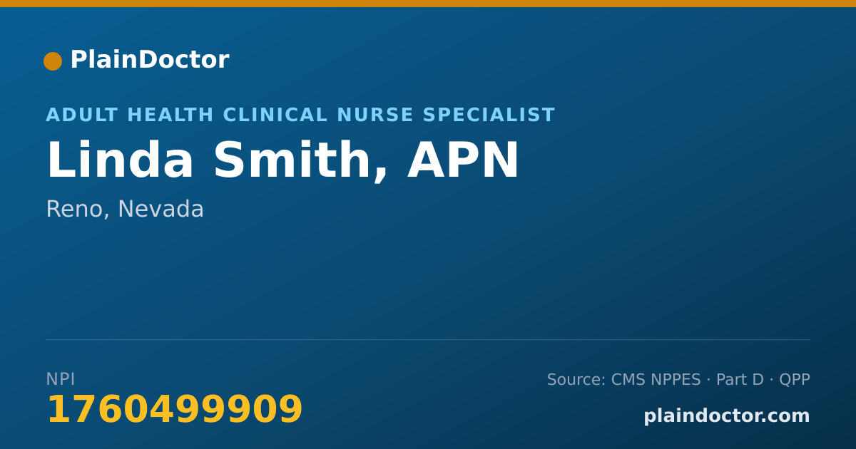 Shareable card for Linda Smith, APN - Adult Health Clinical Nurse Specialist, Reno, NV