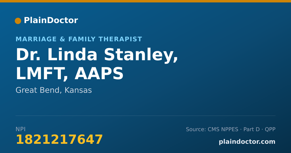 Shareable card for Linda Stanley, LMFT, AAPS - Marriage & Family Therapist, Great Bend, KS