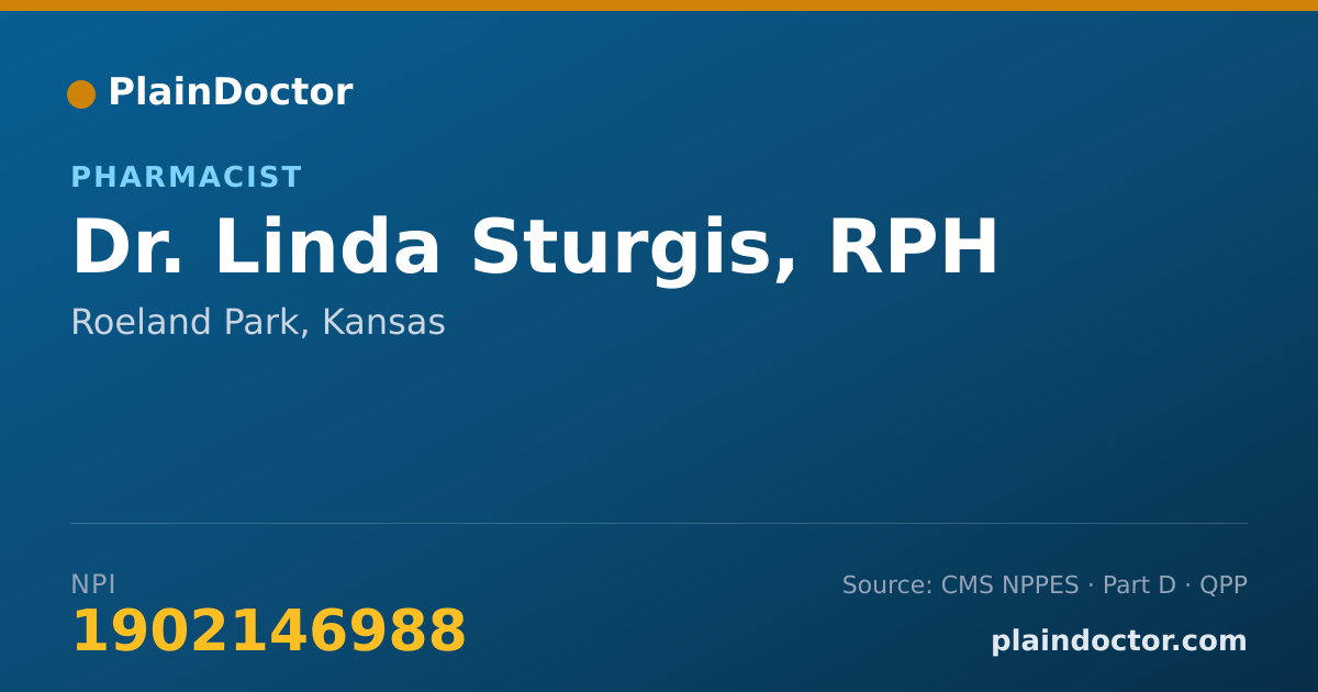 Shareable card for Linda Sturgis, RPH - Pharmacist, Roeland Park, KS