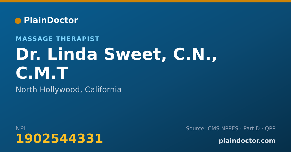 Shareable card for Linda Sweet, C.N., C.M.T - Massage Therapist, North Hollywood, CA