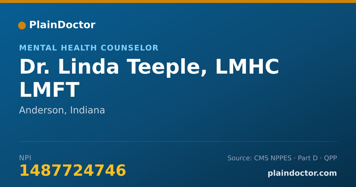 Shareable card for Linda Teeple, LMHC LMFT - Mental Health Counselor, Anderson, IN