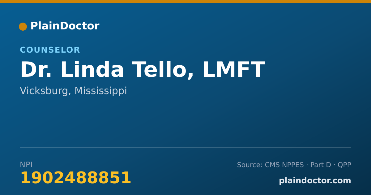Shareable card for Linda Tello, LMFT - Counselor, Vicksburg, MS