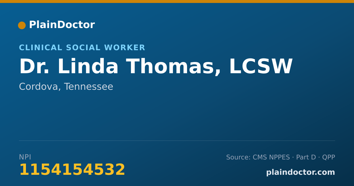 Shareable card for Linda Thomas, LCSW - Clinical Social Worker, Cordova, TN