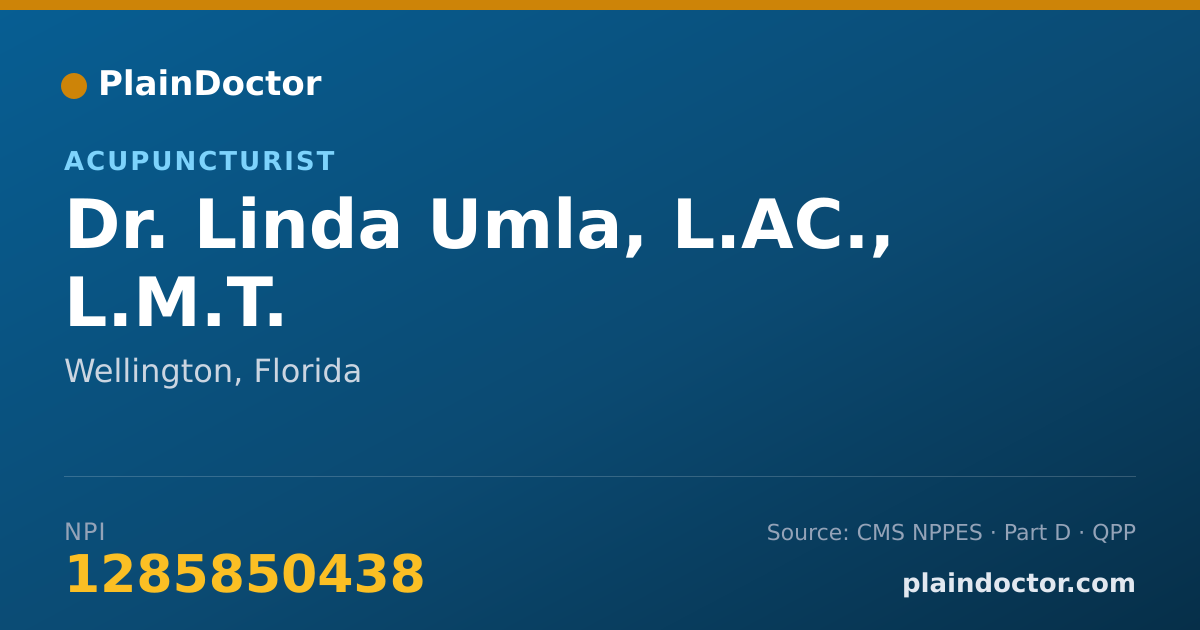 Shareable card for Linda Umla, L.AC., L.M.T. - Acupuncturist, Wellington, FL