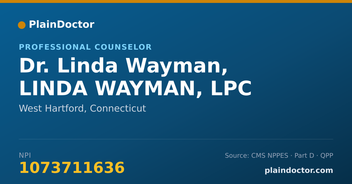 Shareable card for Linda Wayman, LINDA WAYMAN, LPC - Professional Counselor, West Hartford, CT