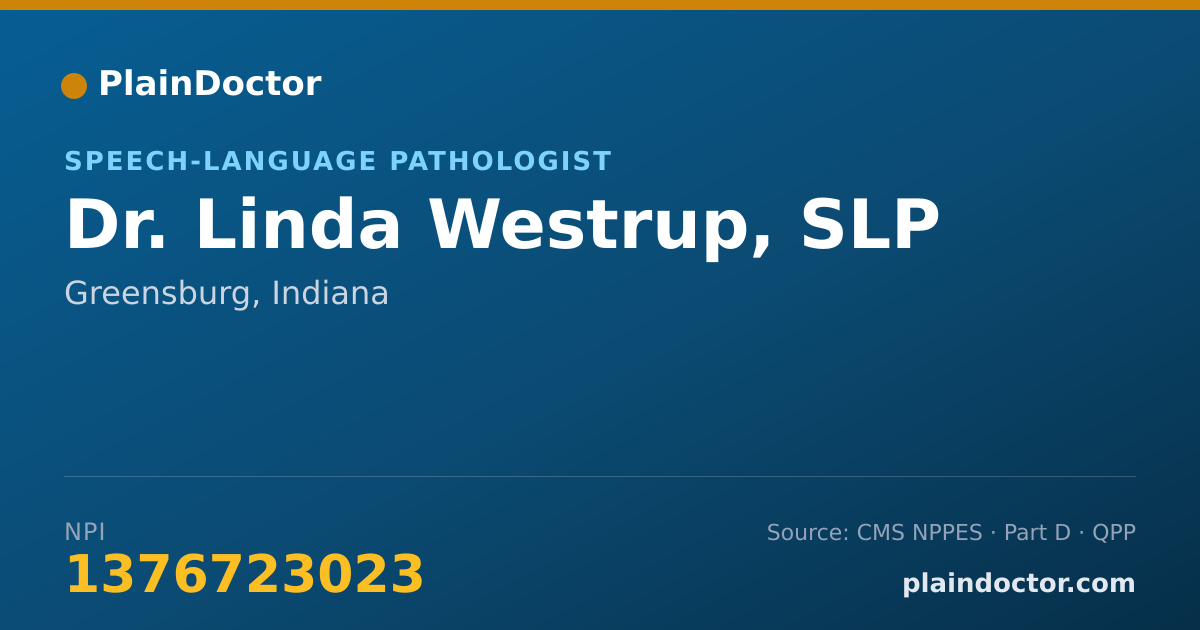 Shareable card for Linda Westrup, SLP - Speech-Language Pathologist, Greensburg, IN