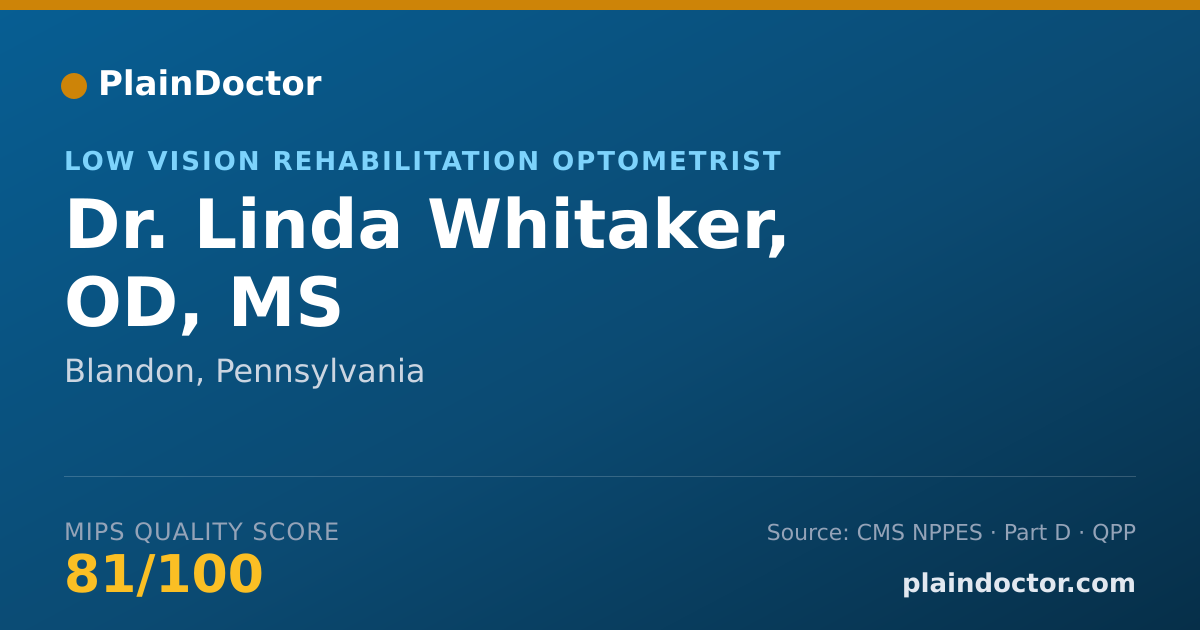 Shareable card for Linda Whitaker, OD, MS - Low Vision Rehabilitation Optometrist, Blandon, PA