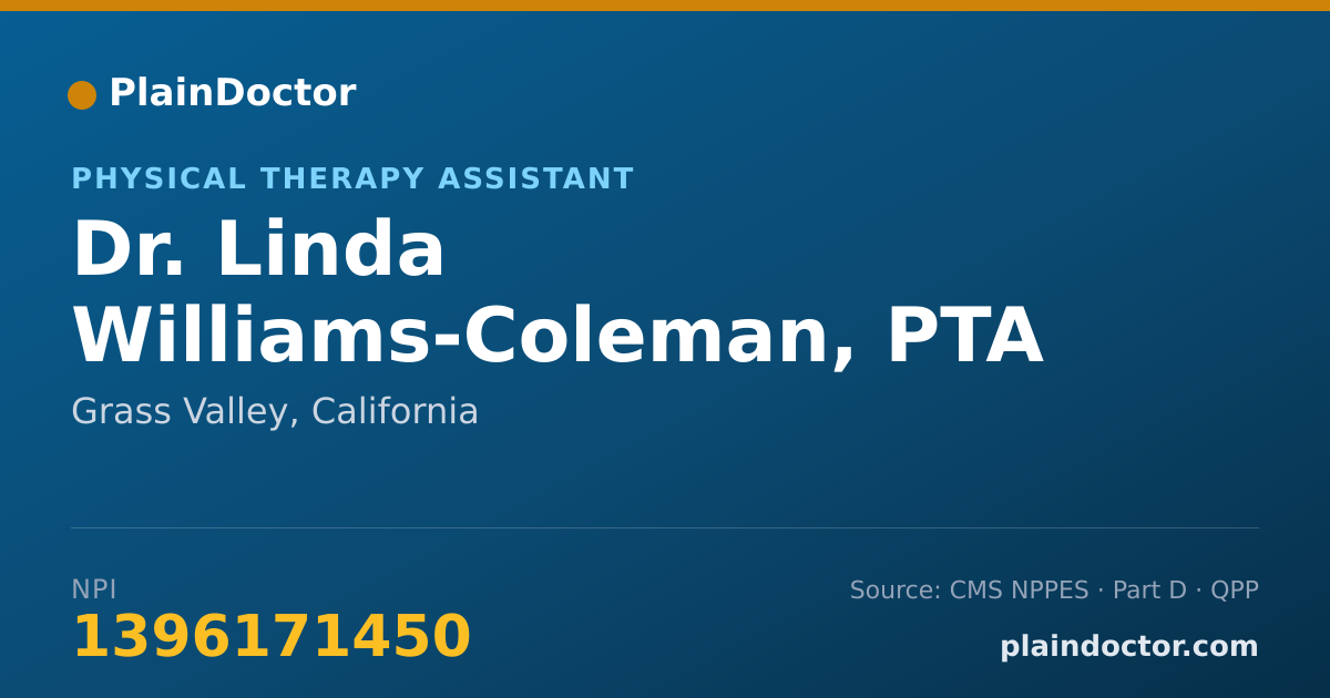 Shareable card for Linda Williams-Coleman, PTA - Physical Therapy Assistant, Grass Valley, CA