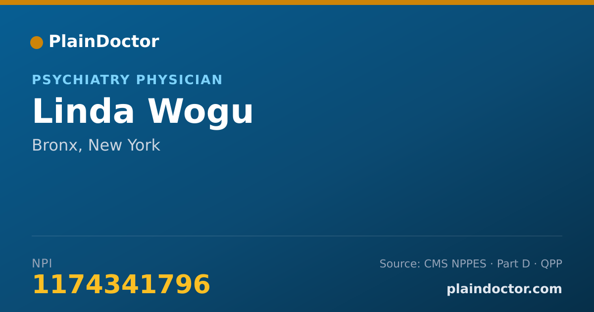 Shareable card for Linda Wogu - Psychiatry Physician, Bronx, NY